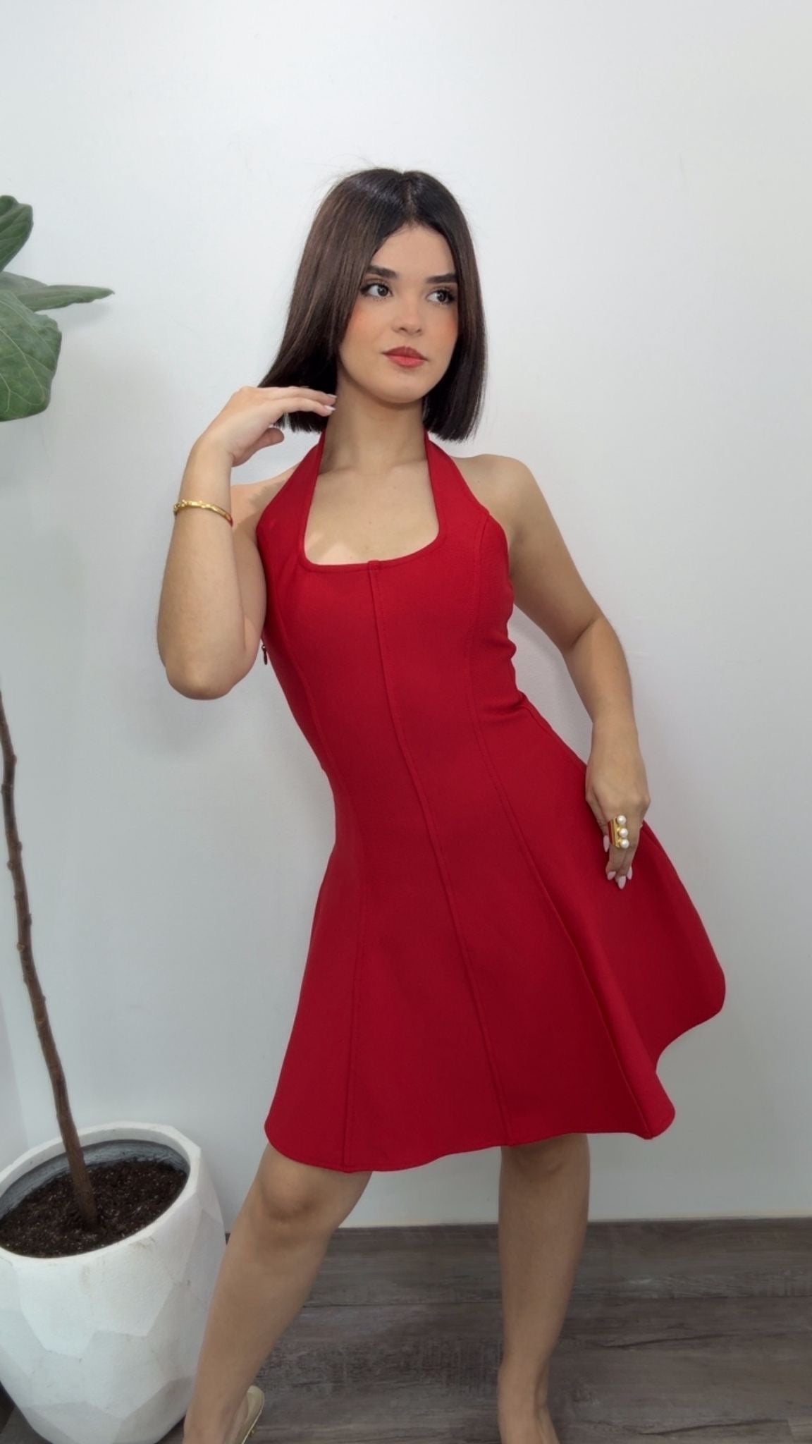 Amelia Halter Flare Dress
