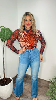 Glam Red Leopard Mesh Bodysuit