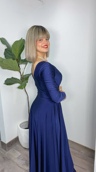 Navy Long Sleeve Formal Dress