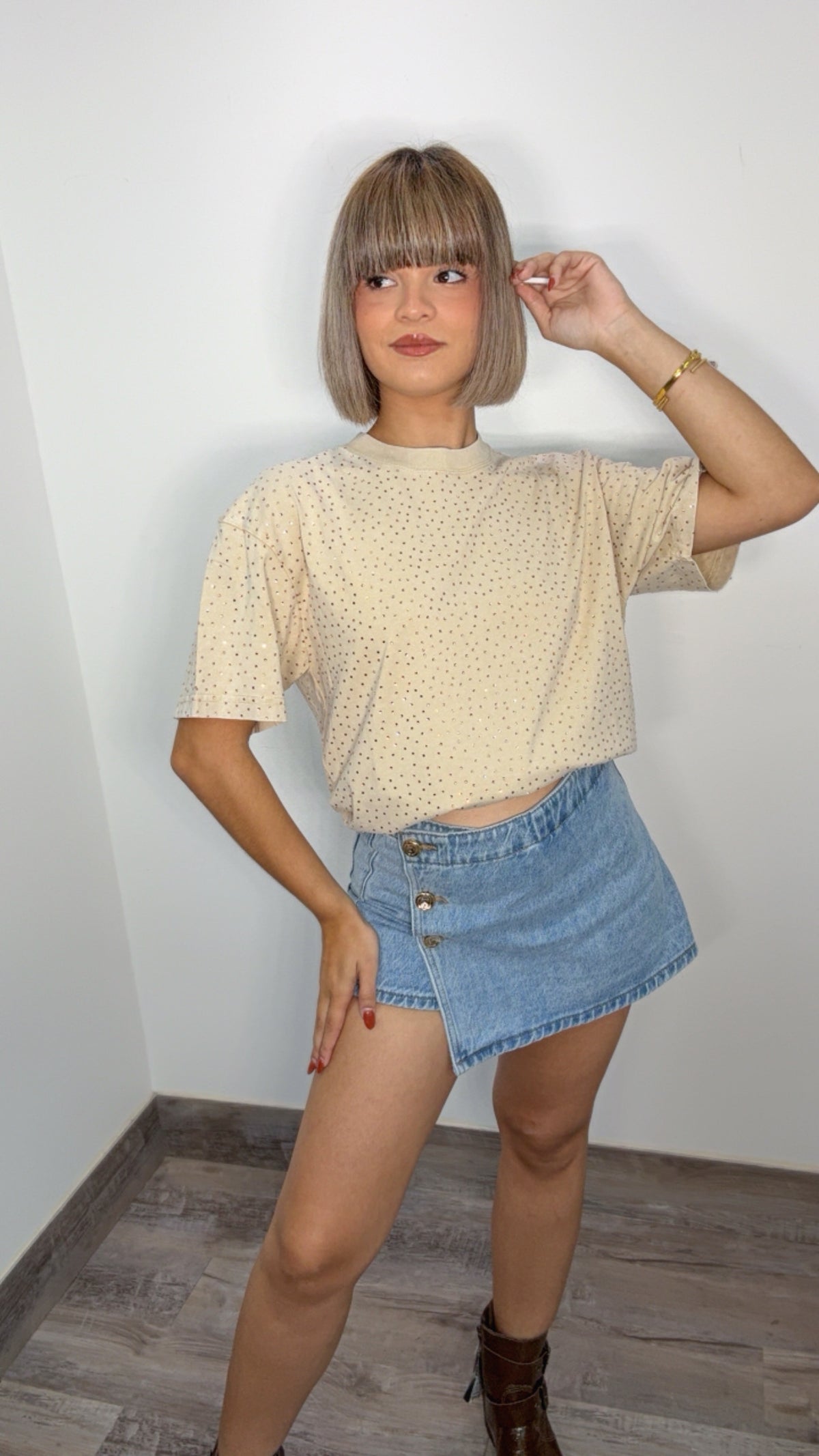Golden Button Denim Skort