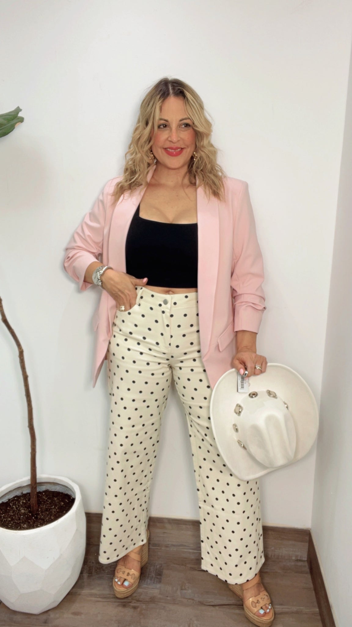 Polka Dot  Ivory Denim Pants