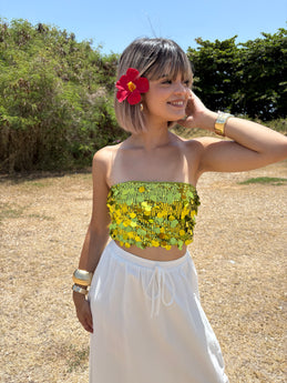 Lime Gold Sequin Fringe Top