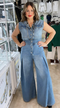 Light Blue Palazzo Denim Jumpsuit