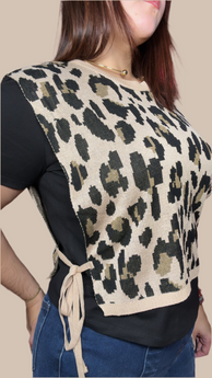 Leopard Knit Black Blouse