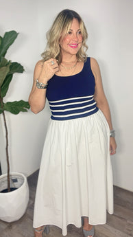 Navy & White Midi Dress
