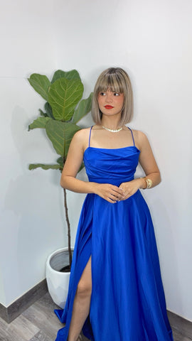 Royal Blue Satin Maxi-Dress