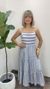 Striped Blue Midi Dress