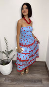 Sky Blue Red Polka Dot Dress