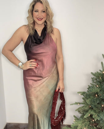 Halter Ombre Satin Dress