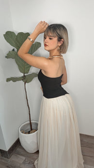 Black & Nude Two Tone Maxi-Dress