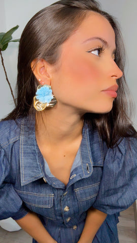 Blue Flower & Gold Earring