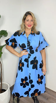 Azul Black Flowers Midi Dress (Gracia)