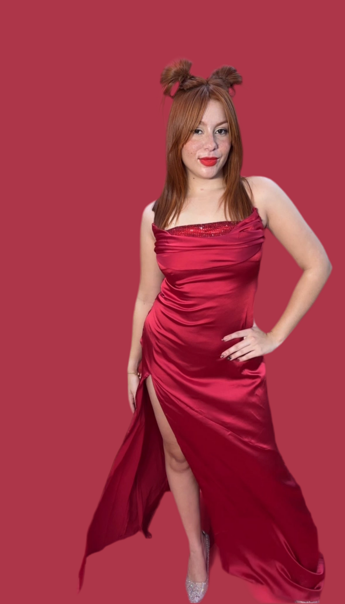 Red Satin Maxi Dress