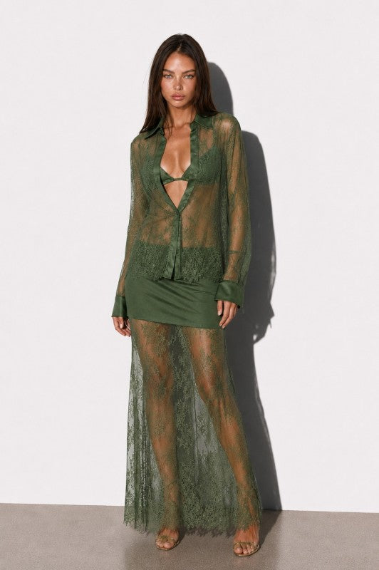 Olive Luxe Lace Maxi Skirt Set