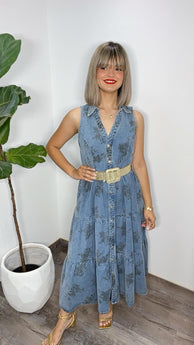 Print Denim Midi Dress