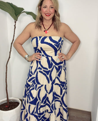 Santorini Flow Strapless Maxi Dress