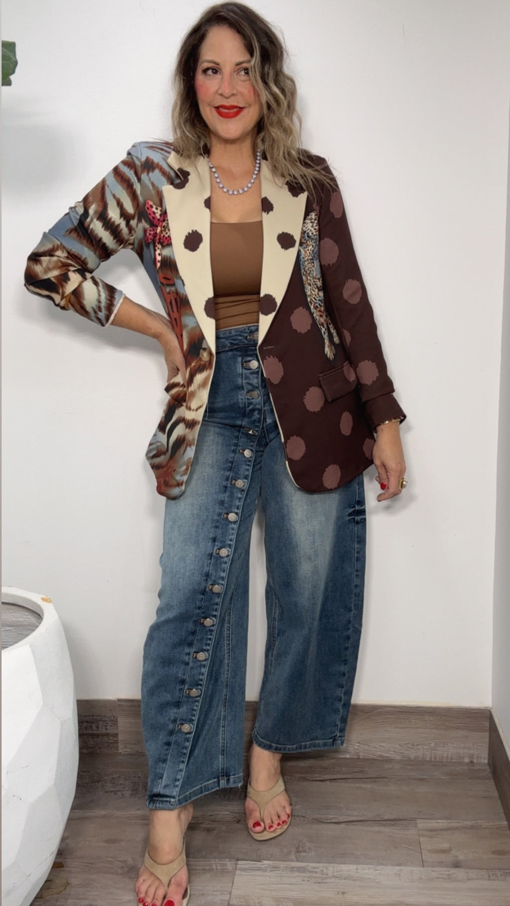 Asymmetric Button Barrel Jean