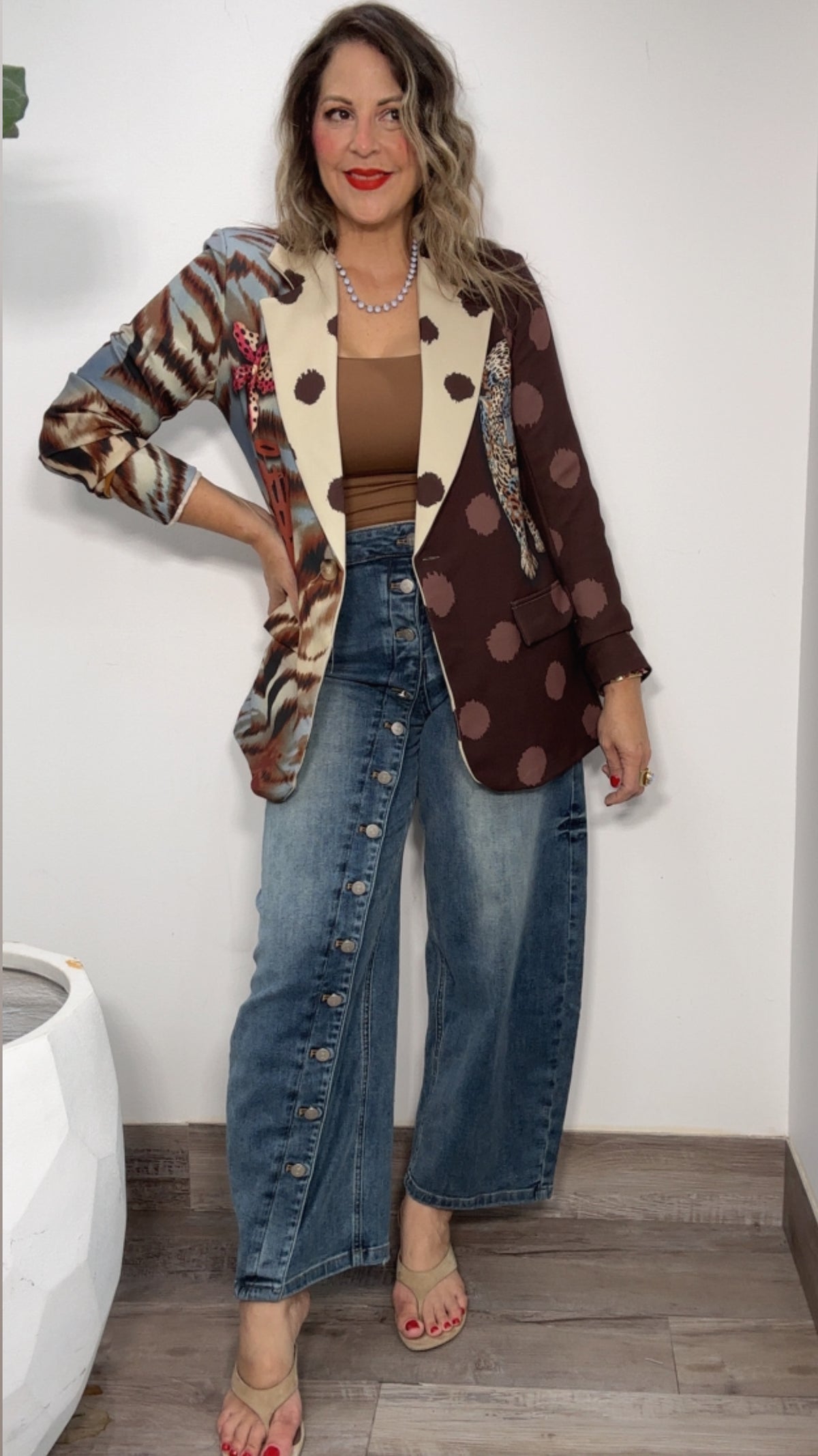 Asymmetric Button Barrel Jean