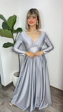 Grey Long Sleeve Formal Dress