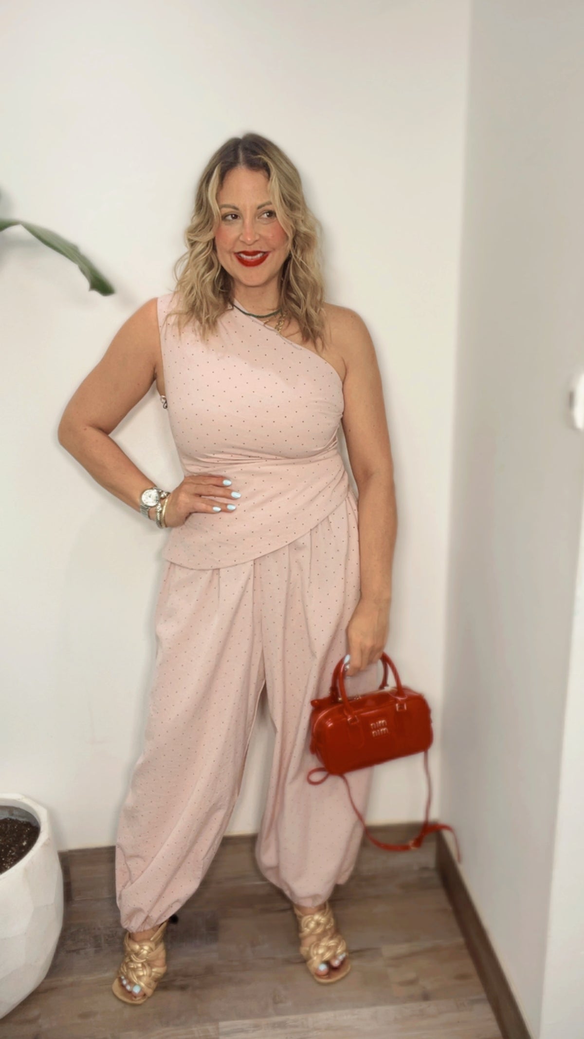 Blush Pink Ballon Genie Polka Dots Pants