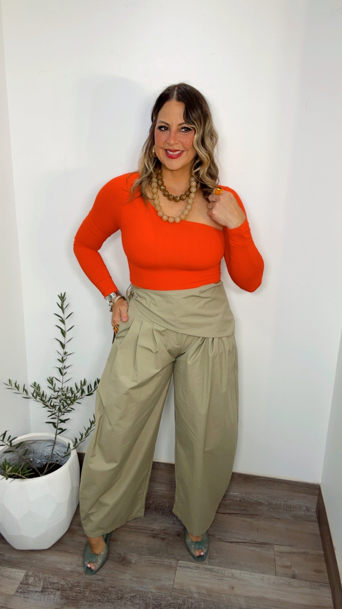 Sage Scarf Belt Wide Leg Pants