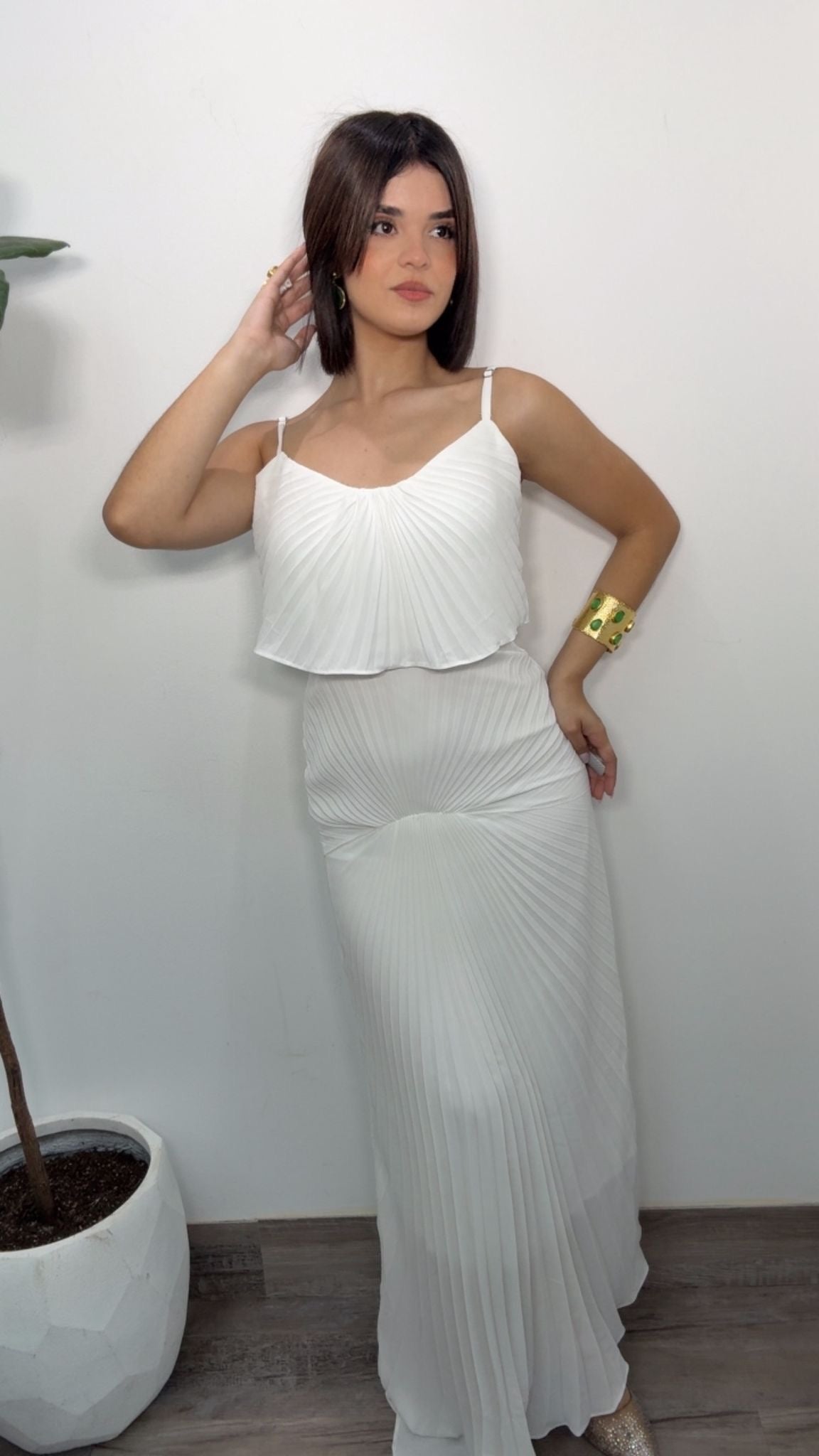 Alessia White Pleated Maxi Dress