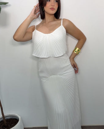 Alessia White Pleated Maxi Dress