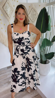 Ivory Black Leaf  Dress