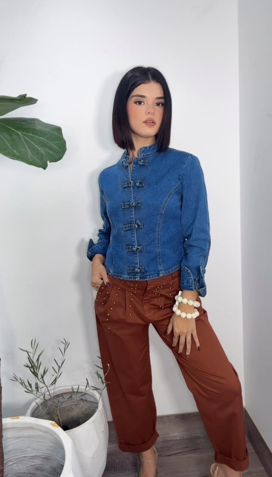 Mandarín Denim Strech Jacket