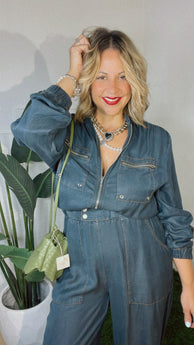 Navy Pockets Denim Jumpsuit