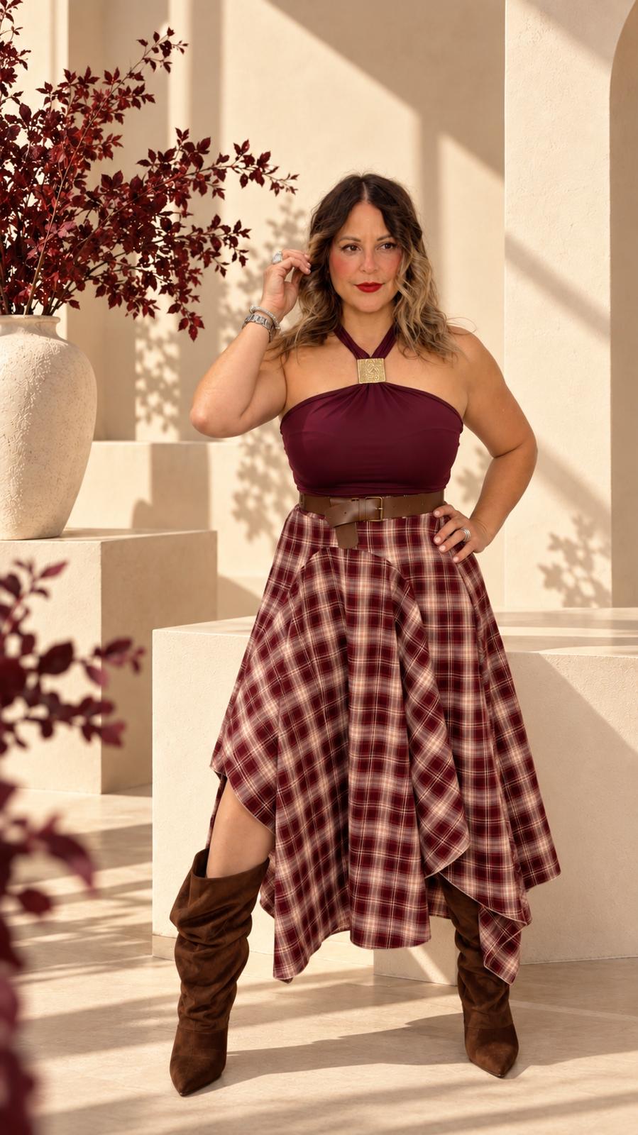 Burgundy Tartan Skirt