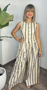 Striped Ecru/Navy Pants