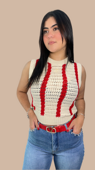 Red/Cream Crochet Top