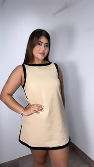 Boat Neck Oatmeal /Black Dress