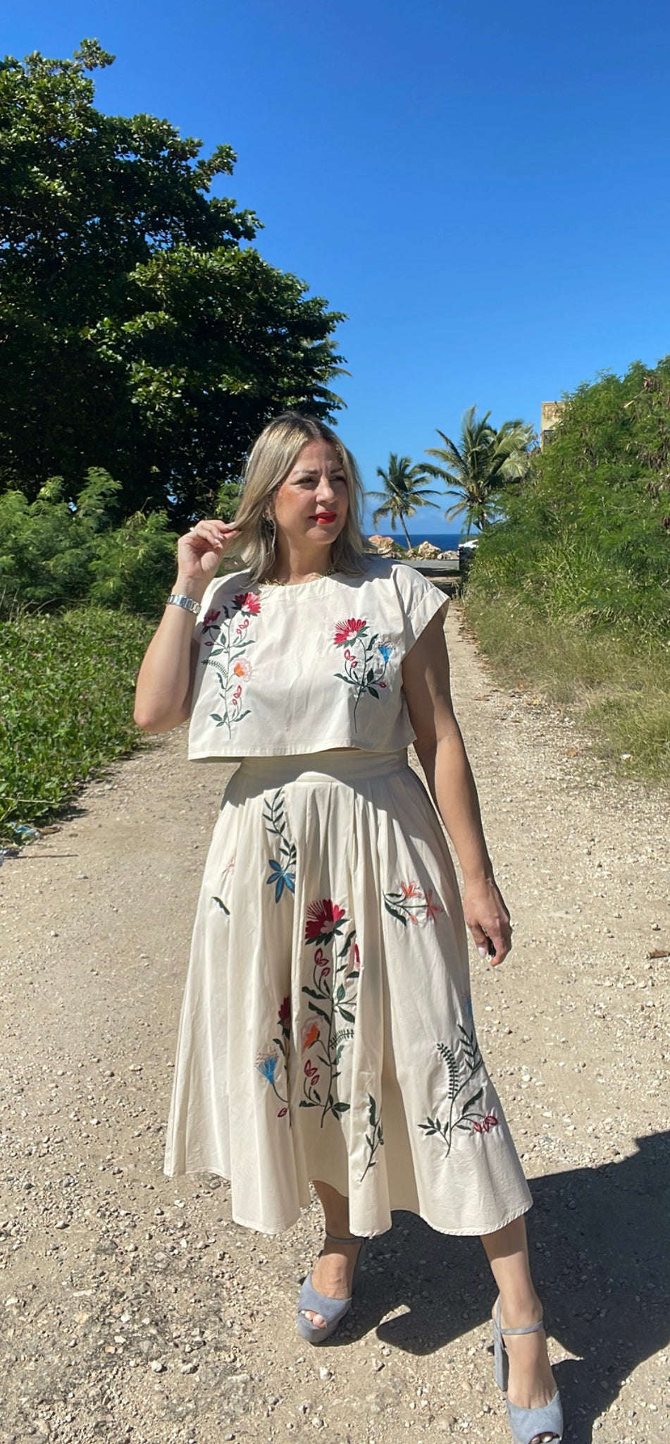 Floral Top & Midi Skirt Set