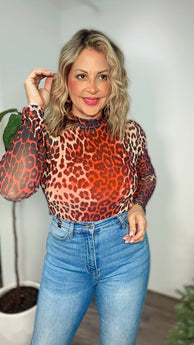 Glam Red Leopard Mesh Bodysuit