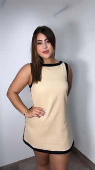 Boat Neck Oatmeal /Black Dress