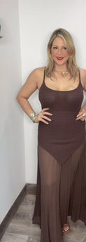 Walnut Plissé Dress