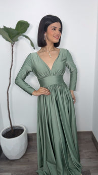 Sage Green Long Sleeve Formal Dress