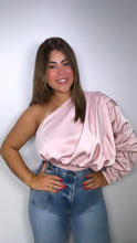 Pink One Shoulder Satin Blouse