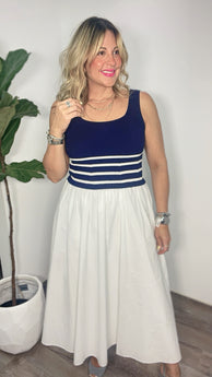 Navy & White Midi Dress