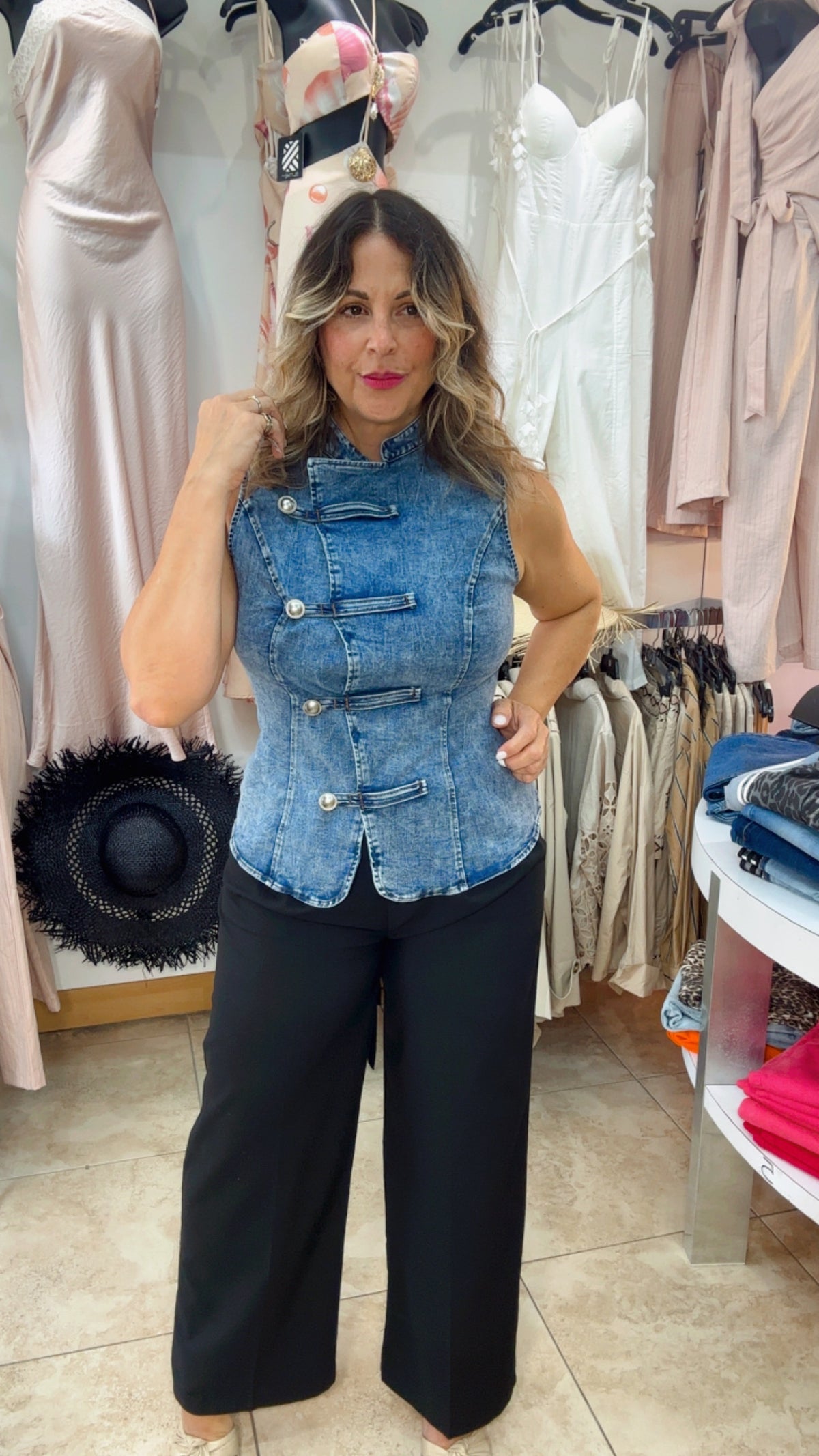 Denim Luxe Mandarin Top