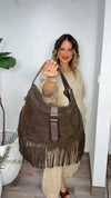 Olive Leather Fringe Bag