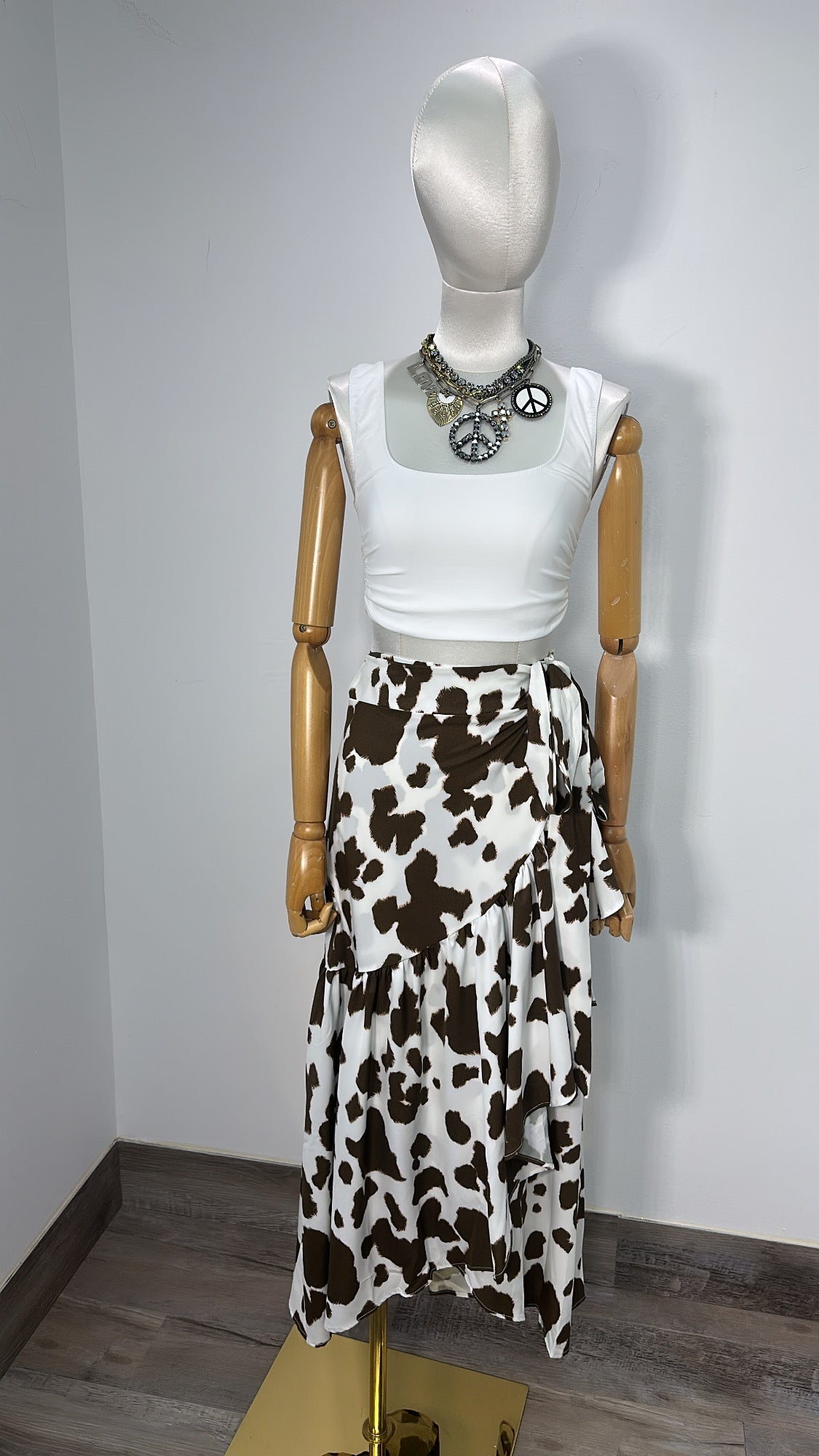 Brown Cow Print Wrap Around Skirt