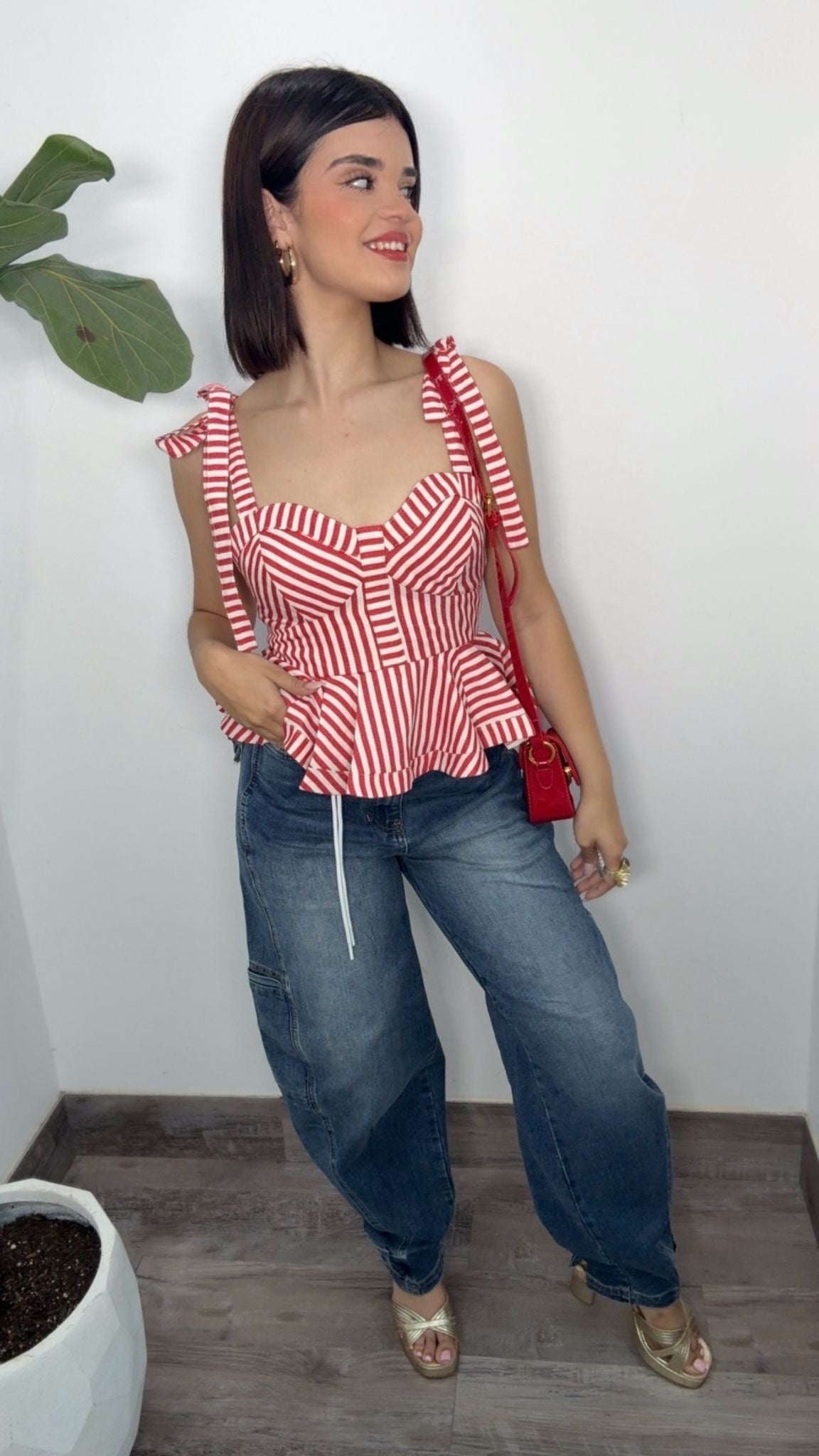 Red Paris Stripe Top