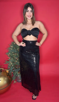 Black Sequins Skirt & Top Set