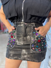 Black Leather Rhinestone Skirt