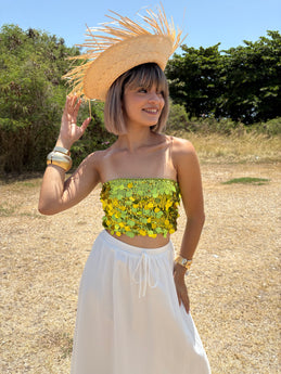 Lime Gold Sequin Fringe Top