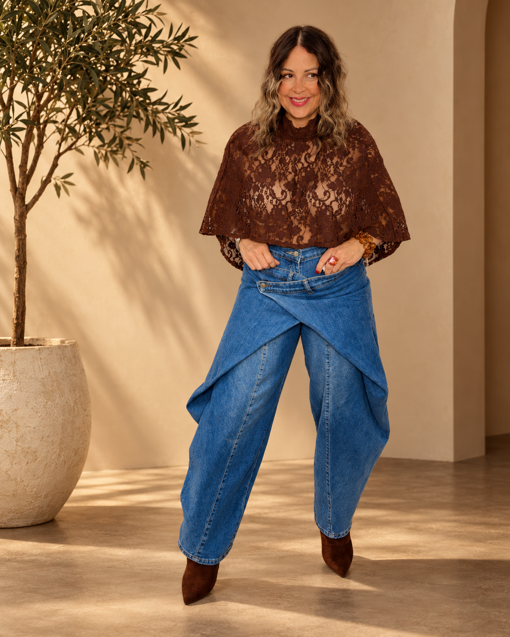 Asymmetric Crossover Barrel Jean