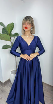 Navy Long Sleeve Formal Dress